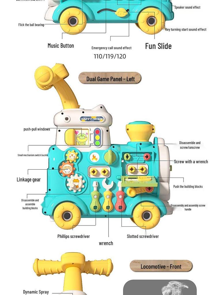 Baby Walker Stroller: Multi-functional Ride-On Steam Train Educational Toy
