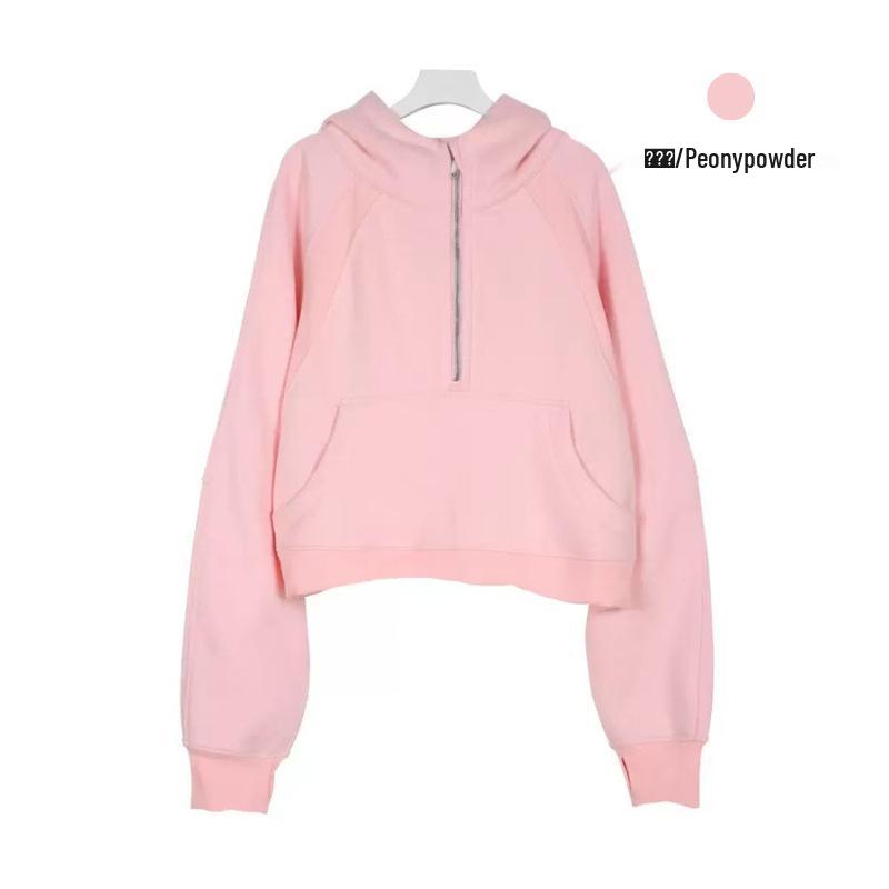 Women's Fleece-Lined Half-Zip Hoodie for Autumn/Winter - Slimming, Sporty, Versatile.