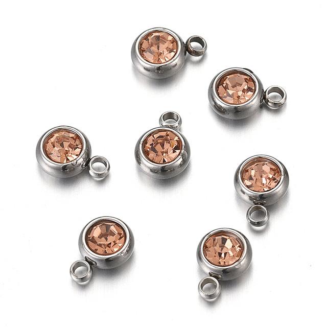 Stainless steel 6mm gold birthday stone lucky birthday stone pendant, water cup diamond DIY jewelry accessories
