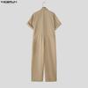 INCERUN Men Short Sleeve Zip-up Jumpsuits Casual Long Cargo Rompers Overalls