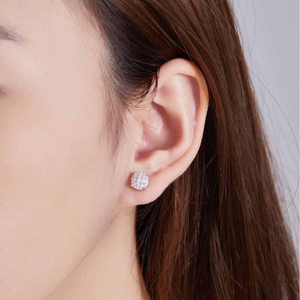 Moissanite 925 Silver Stud Earrings 0.06 CT Round Cut 14K White Gold Plated