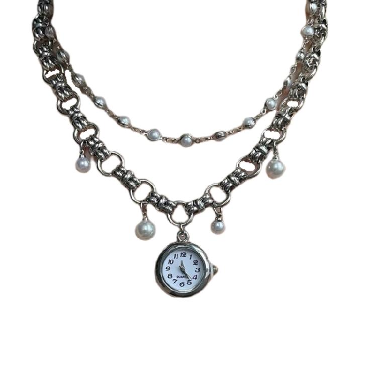 

Versatile Imitation Pearls And Watch Pendant Drop Necklace Alloy Jewelry Suitable For Daily Wear Special Occasions 1