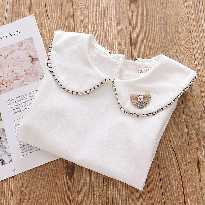 

Белая кружевная рубашка-пуловер с длинным рукавом для девочек 140 cm