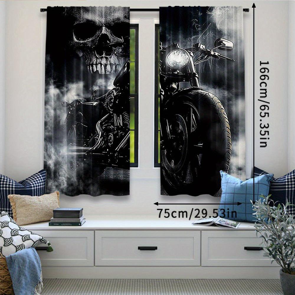 Motorradfahrer Vorhänge Totenkopf Nebel Design Extremsport Thema Polyester Schlafzimmer Wohnzimmer Dekor Set von 2 Hergestellt Maschinenwaschbar Großartig