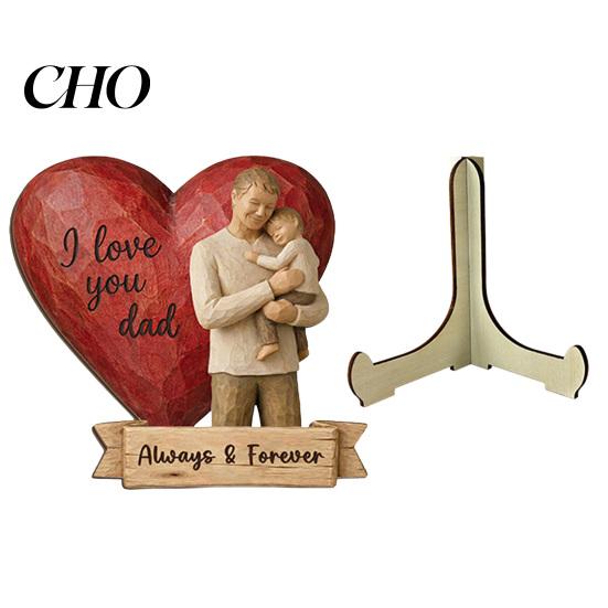 Resin Carved Sculpture Wooden Ornament with Stable Base, Father Day Ornament, Decorative Moon Love Decoration Family Decor for Desktop Bookshelf B