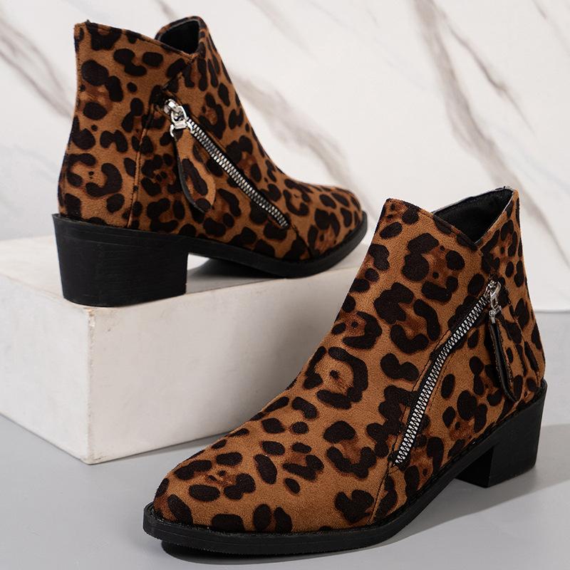 Large Casual Coarse Heeled Short Snow Boots Autumn Winter Zipper Short Tube Velvet Rubber Martin Boots Shoes 35-43