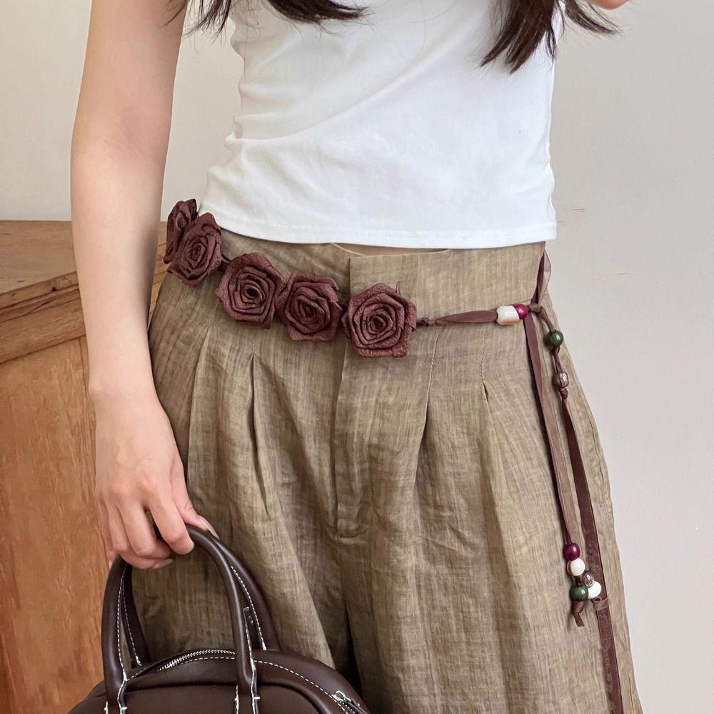 Hair Accessories Dress Waist Chain Rose Ethnic Style Bead Waist Belt  Daily