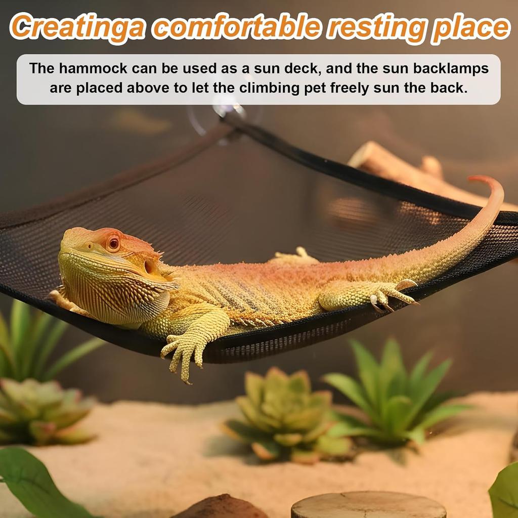 2Pcs Bearded Dragon Hammock, Breathable Mesh Reptile Hammock Lizard Tank Accessories, Triangle Geckos Hammocks for Bearded Dragons, Snakes, and