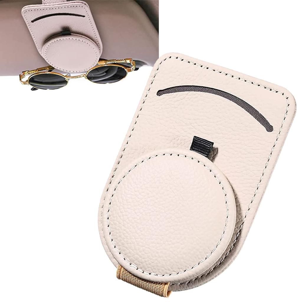 SAMCOS Car Storage Sunglasses Clip Car Glasses Clip Protect Glasses Card Storage Clip Leather Look Easy Installation (Beige)
