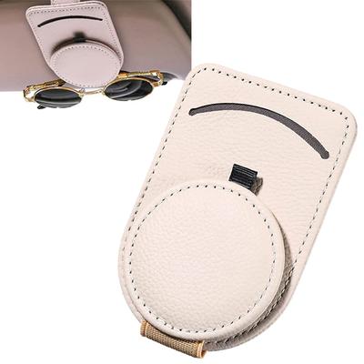 SAMCOS Car Storage Sunglasses Clip Car Glasses Clip Protect Glasses Card Storage Clip Leather Look Easy Installation (Beige)