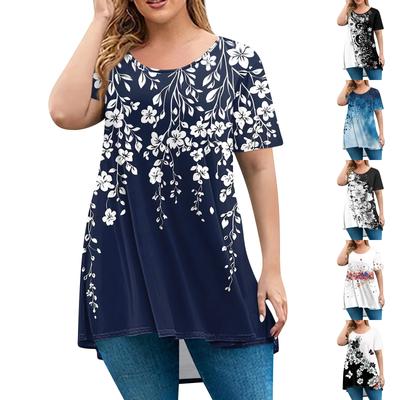 Damenmode Große Größe Rundhals Kurzarm Casual Print Lose Pullover Top
