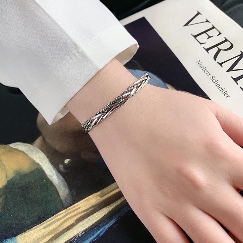 New Vintage Thai Silver Woven Fried Dough Twists Bangle 925 Silver Jewelry Opening Bracelets TYB638