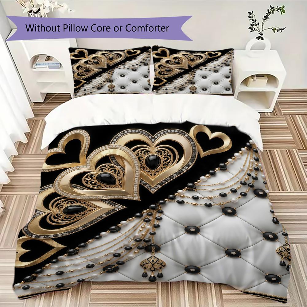 Gorgeous Heart Pattern Bedding uilt Set uilt Cover Pillowcase Home Decoration Birthday Gift (1 * duvet cover + 2 * pillowcase without core)