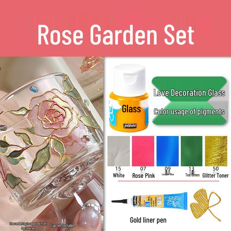 Rose Jasmine Moonlit Night Glass Paint Set with Osmanthus Scent and Gold Edge Hand-Painted Cup & Outlining Pen