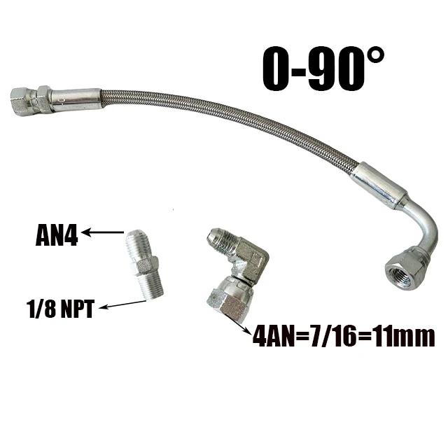 1/8 NPT Turbo Oil Feed Line AN4 Oil Return Line Kit Feed Line 30~500CM Stainless Steel Braided 0-90 Degree End Straight Hose