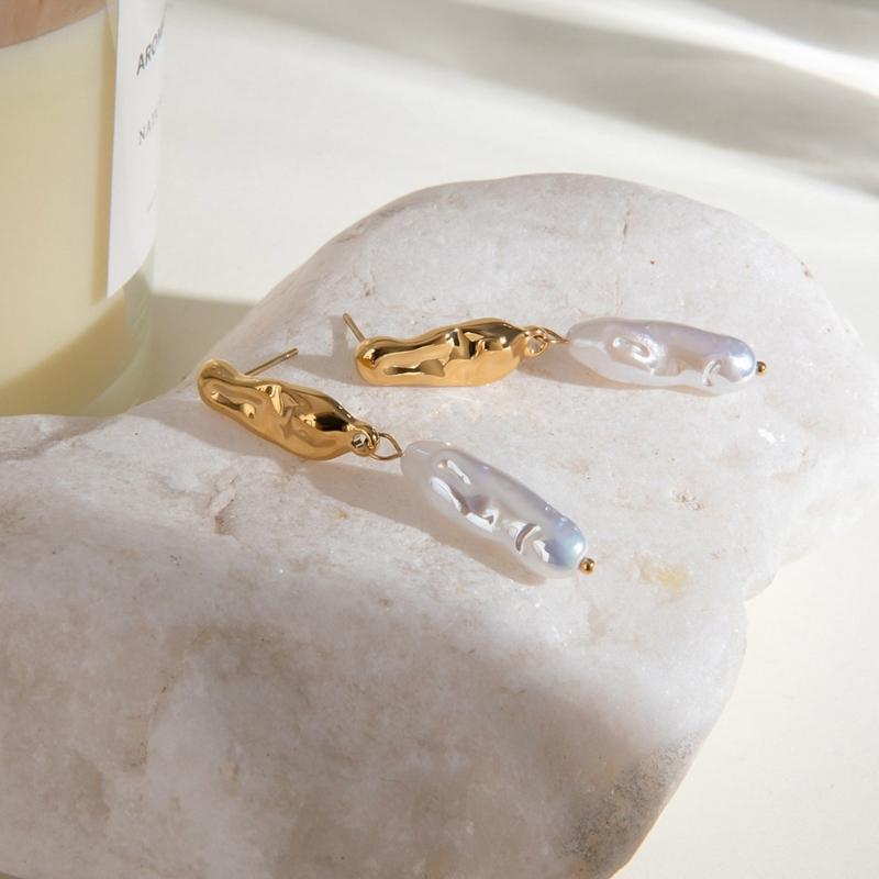 Artistic Stainless Steel Earrings Stylish Irregular Golden Geometric Pendant Ear Studs Everyday Wear Women Earrings