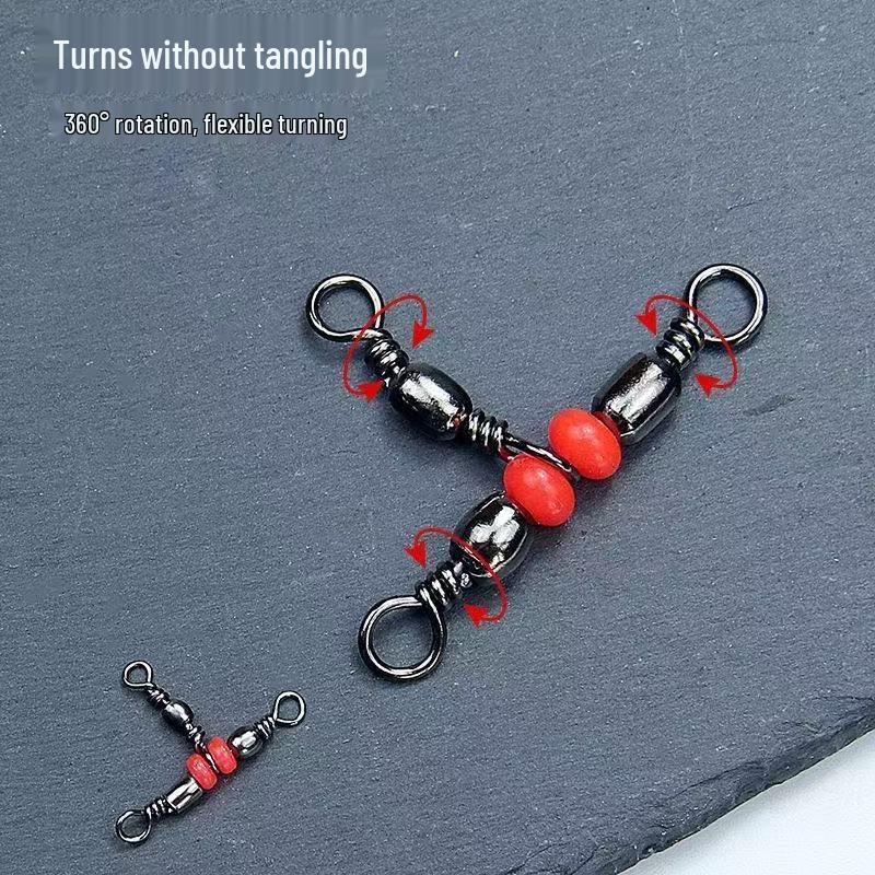 Japanese Three-Prong Swivel Red Bead Fishing Connector with Anti-Tangle Design