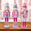 14 Inch Wooden Nutcracker Ornaments Christmas Decorations Pink Glitter Soldier Doll Figurine Puppet Toy Home Decor