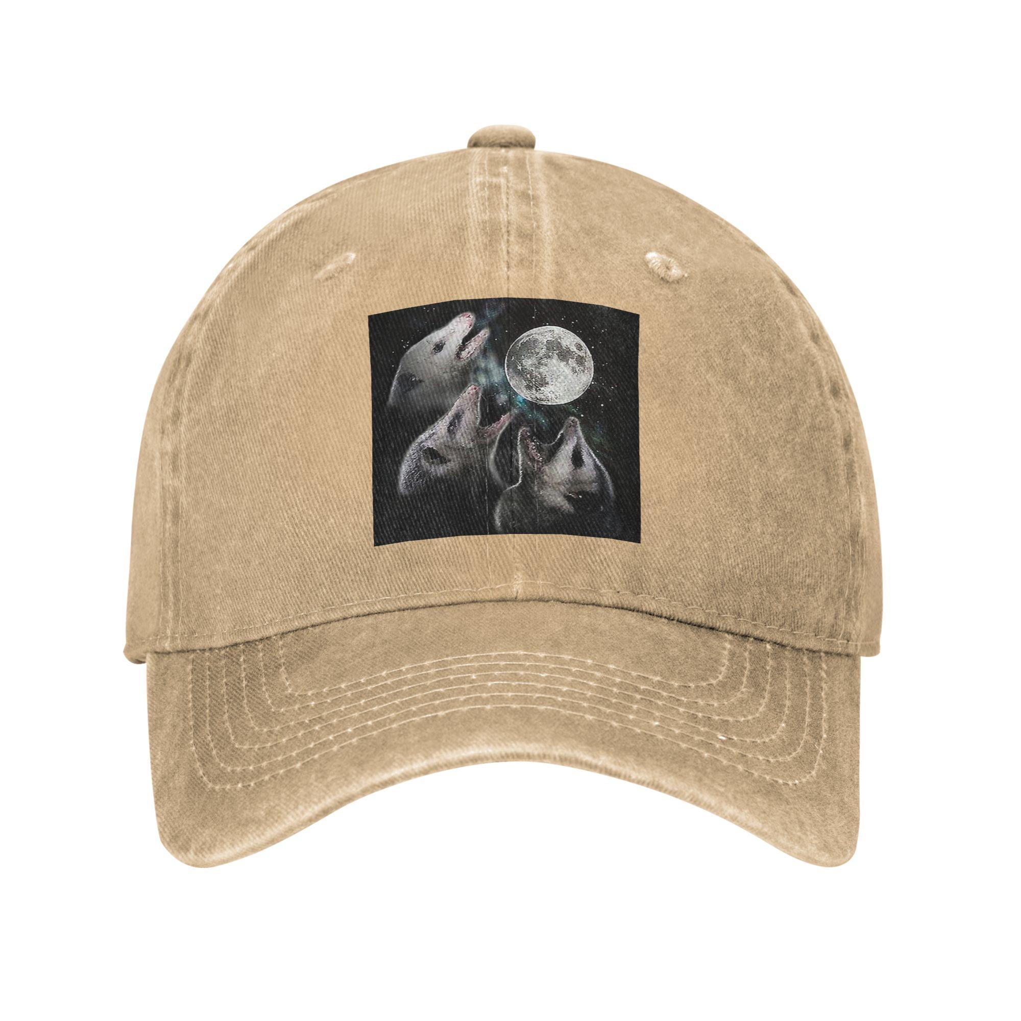 

3 Opossum Moon Denim Fabric Cap Casual Baseball Caps Adjustable Hat Summer Unisex Baseball Hats One Size
