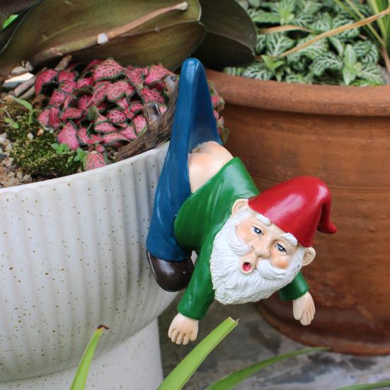 Flowerpot Dwarf Statue Planter Hanging Gnome Figurine Resin Dwarf with Pants Hanging on Branch Ornament for Garden Fence Window Box