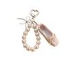 Sweet Korean Style Pink Ribbon Ballet Shoe Keychain With Pearl Charm Resin Accessory Girls