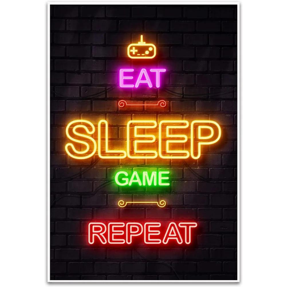Eat Sleep Game Repeat Metal Tin Signs Posters Plate Wall Decor for Garage Game Room Bars Man Cave Cafe Clubs Retro Poster Plaque