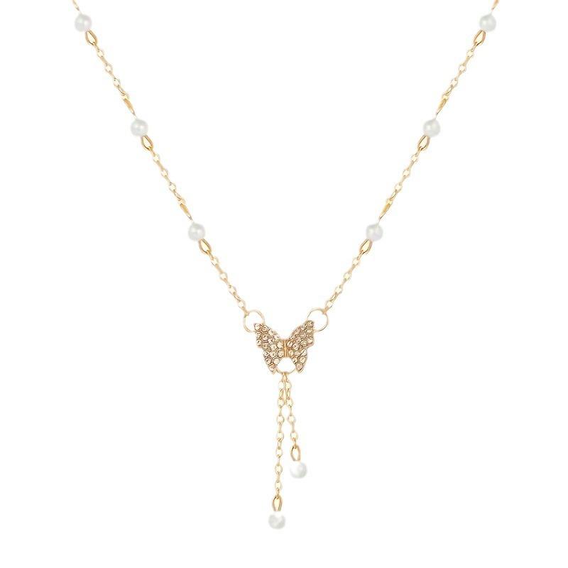 French Style Women Gold Plated Butterfly Tassel Pendant Necklace Suitable For Daily Party Wear Birthday Gifts Bridesmaid Jewelry