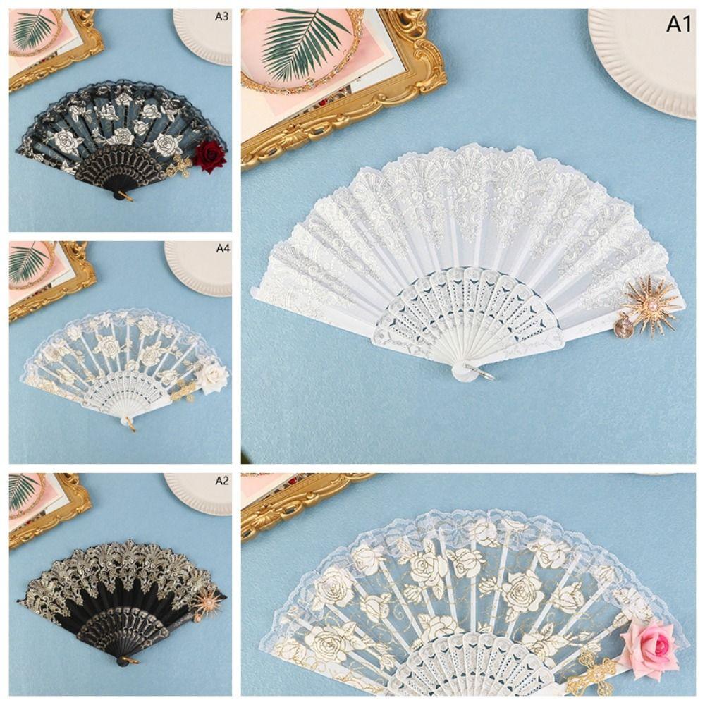 European Style Gothic Court Style Lace Rose Folding Fan Dance Hand Fan Folding Fan Lolita Lace Fan