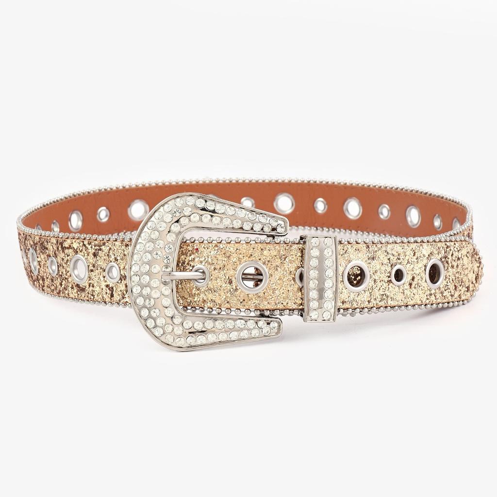Rhinestone Belt for Women, Fashionable Sequined Full Diamonds, Air Eye and Chicken Eye Jeans Strap