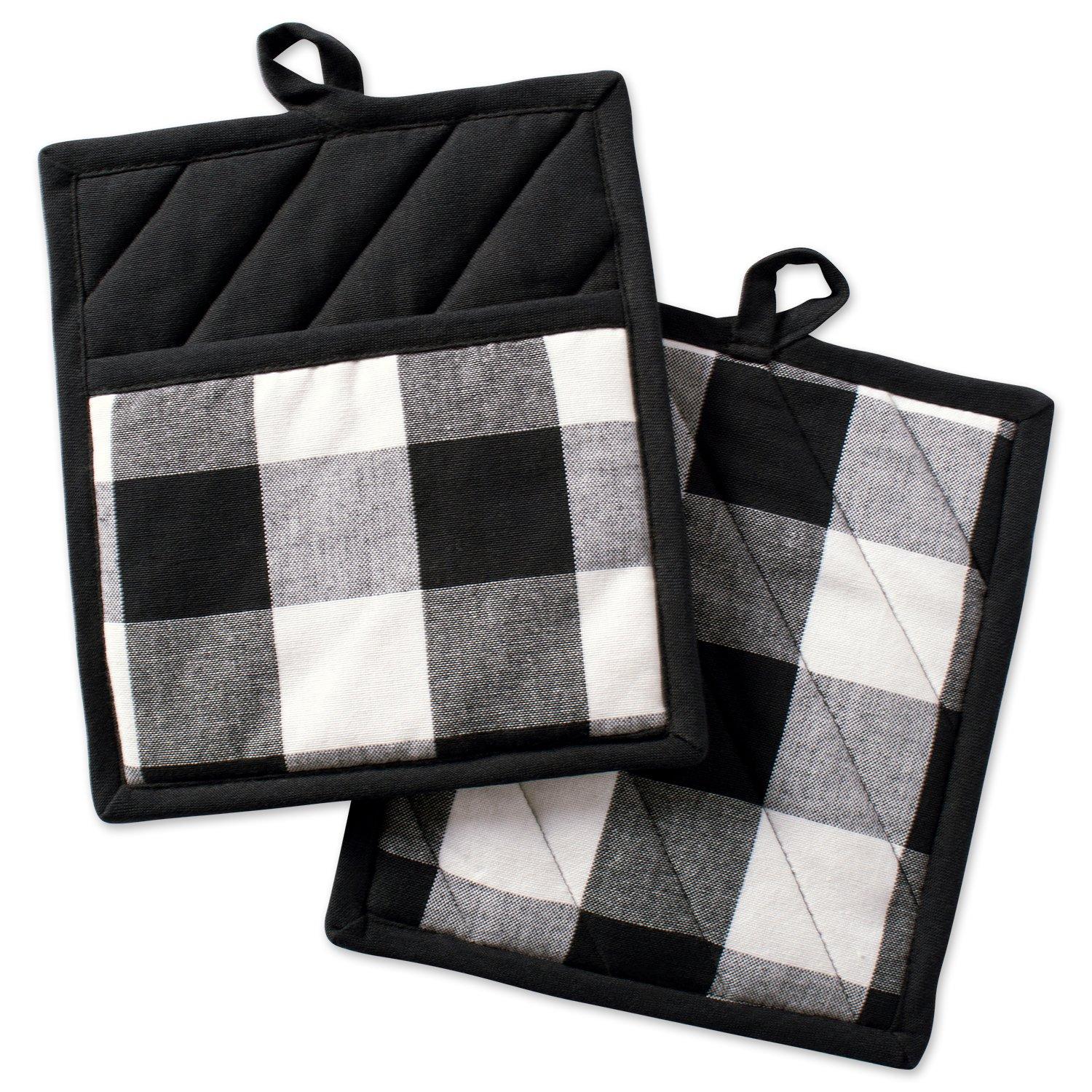 DII Buffalo Check Kitchen Collection, Classic Farmhouse Kitchen Set, Oven Mitt, Black & White, 2 Piece (as the picture,Rectangular&Potholder)