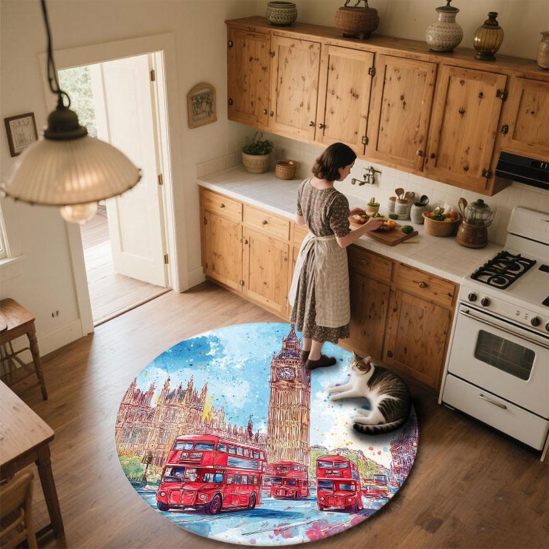 Architecture pattern round rug,Carpet Rug for Living Room Bedroom Playroom ,Non-slip Floor Mat,Holiday Gifts and Birthday Gifts.