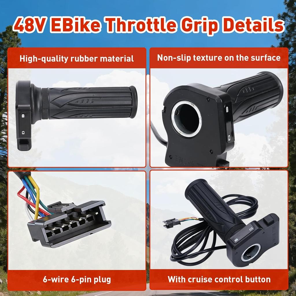 48V Electric Bike Throttle Grip with LCD Voltage Display & Cruise Control, Replacement for Jetson Haze Folding Ebike, DYU Y16 Electric Bicycle, 6-Pin