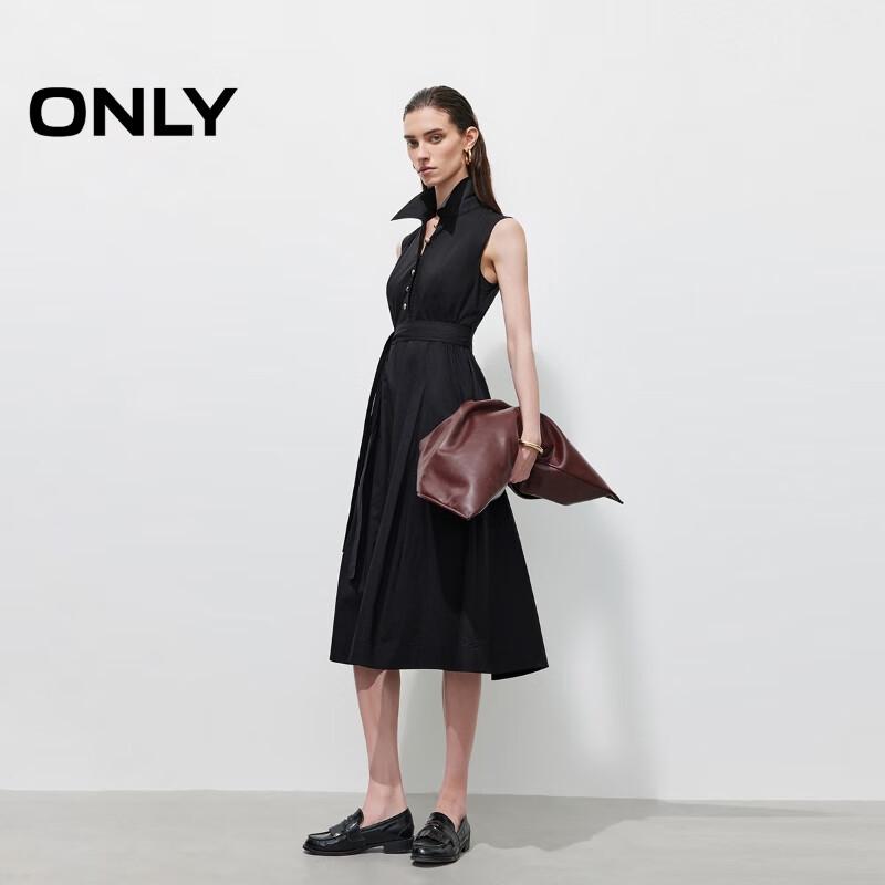 Only Women's Collared Sleeveless A-Line Maxi Dress with Tie-Waist