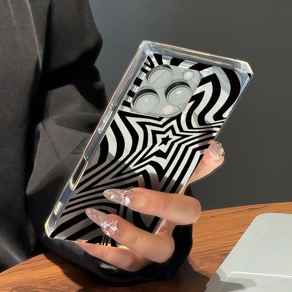 Capa Tubo Traseira Quadrada Transparente Proteção Para iPhone 12 16 ProMax 14 Pro Max 11 13 15 Plus Anti-Oxigênio, Estojo com Padrão de Zebra de Cinco Pontas