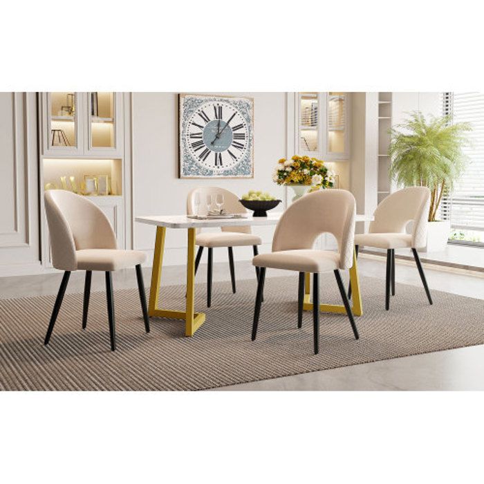Essgruppe - MUVOE - Tisch 117x68 cm - 4 Stühle - Beige Samt - Verstellbare Füße