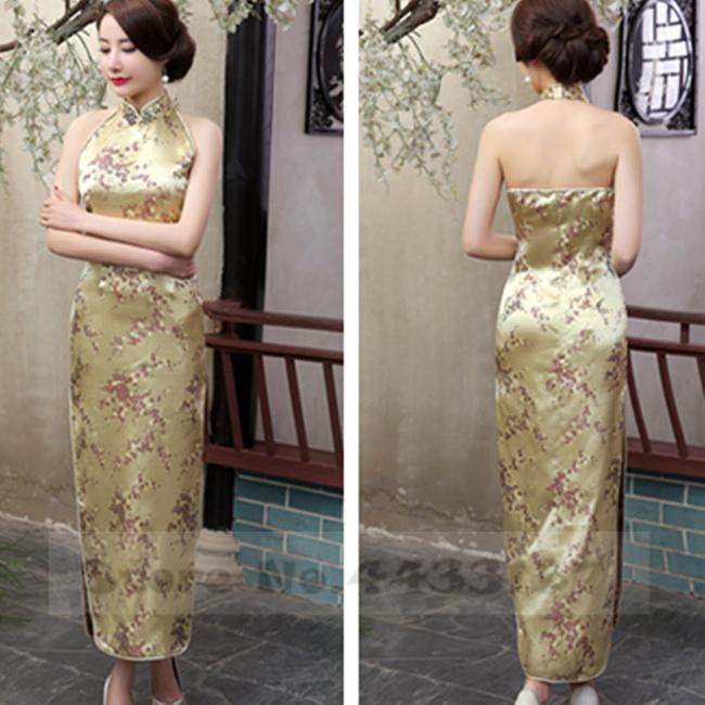 Sexy Backless Sleeveless Cheongsam Female Retro Classic Brocade Chinese Qipao Dress Plus Size Dragon and Phoenix Vestidos