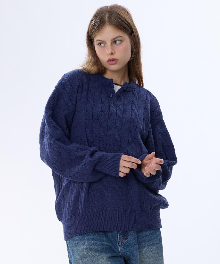 GHOST REPUBLIC Cable Henley Neck Knit 4 Colors Gkm-161