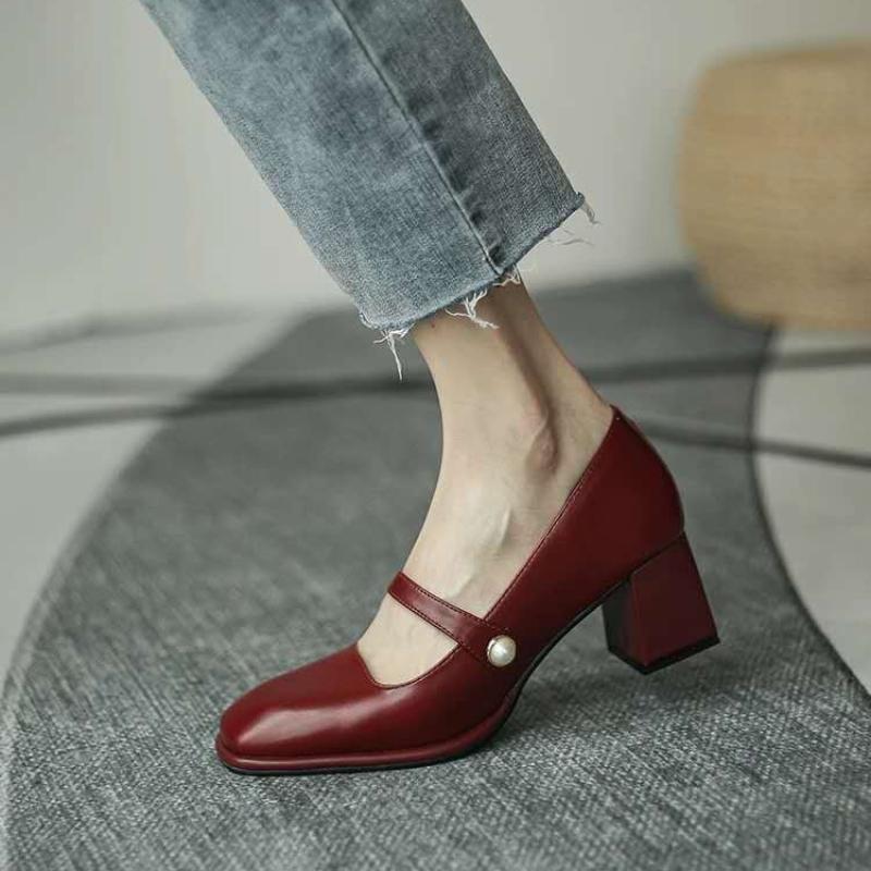 Fashion 2025 Autumn New Thick Heel Mary Jane Pumps Shallow Mouth Casual One Pedal Retro Sandals Thick Heel Single Shoes Women