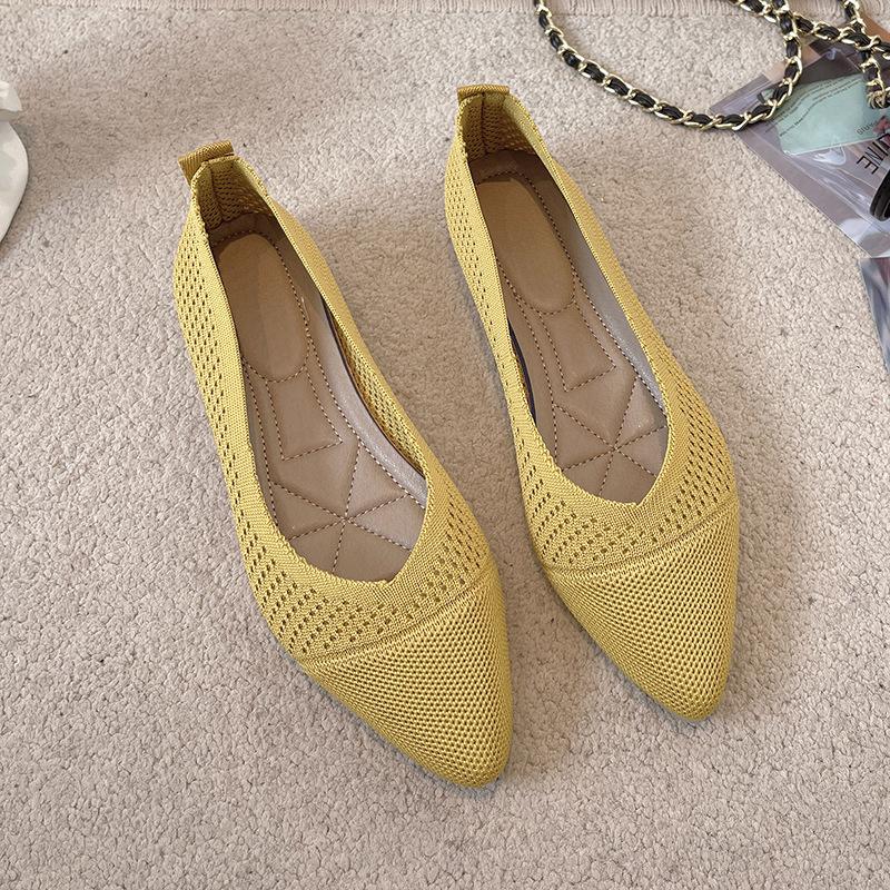 Flat Shoes for Women Fashion 2024 New Solid Colour Knitting Female Casual Ballet Flats Footware Breathable Mesh Comfort Loafers
