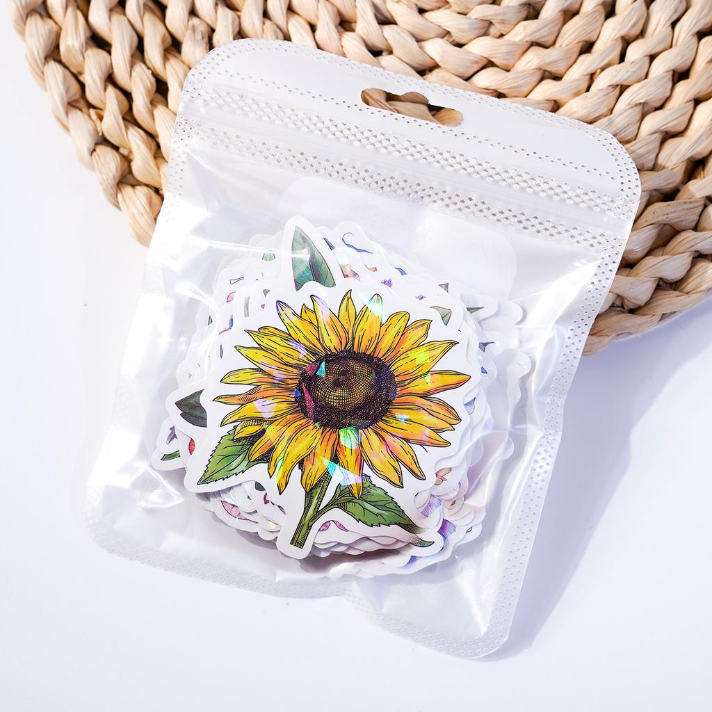 Flower Stickers 50 Holographic Shiny Water Cup Computer Laptop Gift Decoration Waterproof Suitcase Laser Stickers