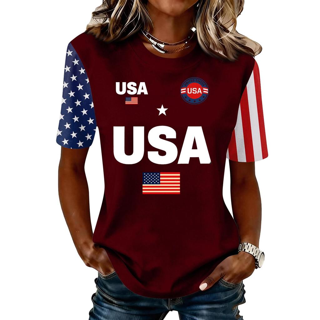 Women's Fashionable Casual Short Sleeve Print Round Neck Pullover Top