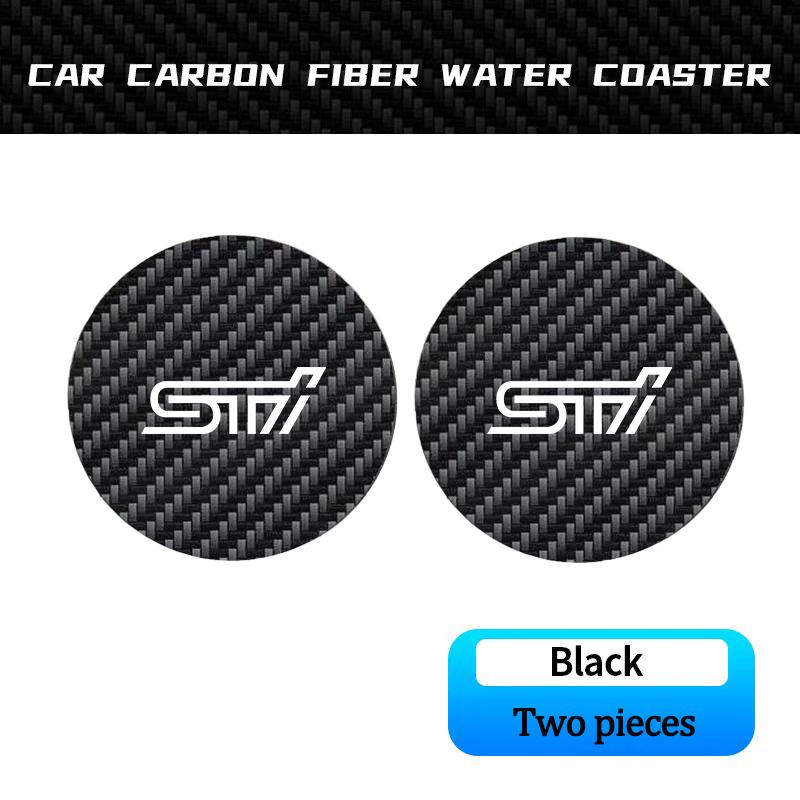 2Pcs Carbon Fiber Coaster Car Water Cup Anti-slip Pad Mat Auto Interior For Subaru STI XV Forester Mpreza Outback Legacy Impreza Y14