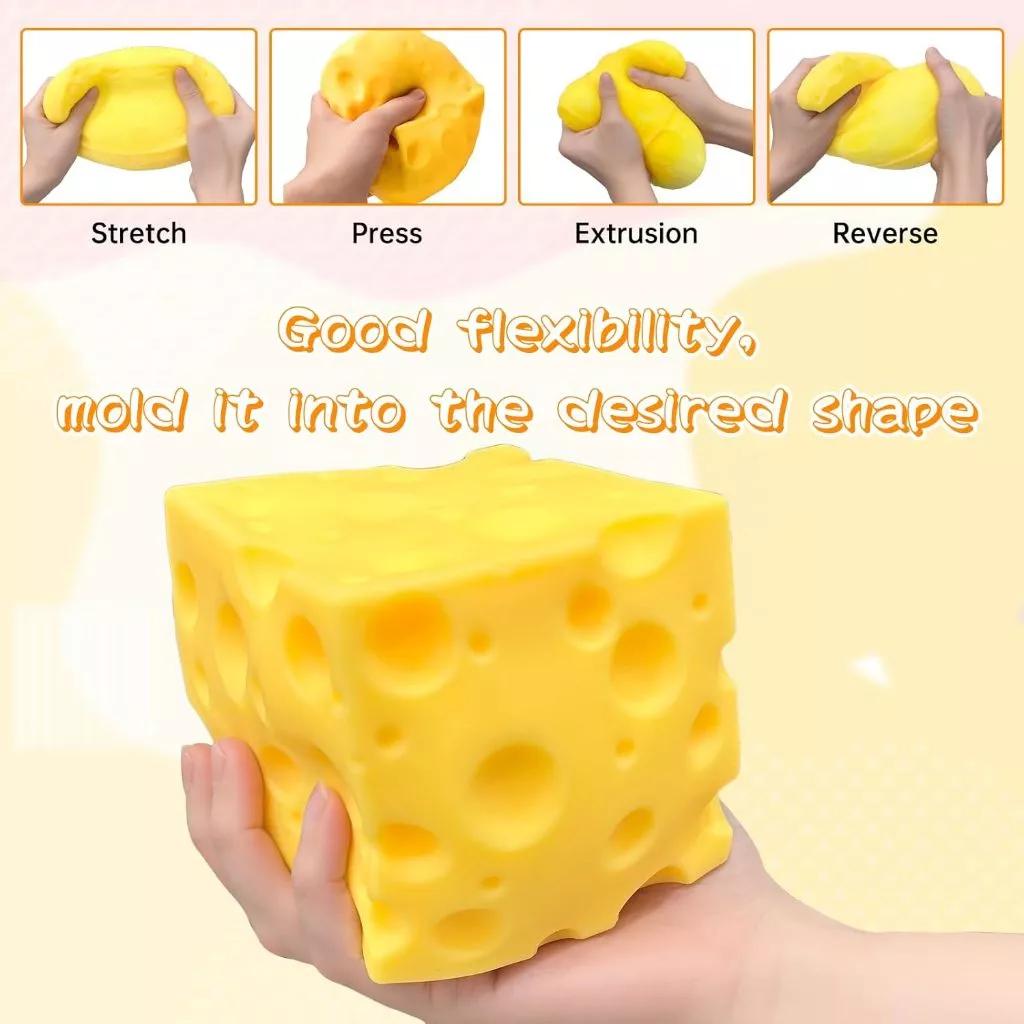 Square Cheese Slow Rising Fidget Toy Soft TPR Squeeze  for Kids Boys Girls Birthday Surprise Gift