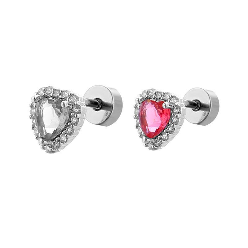 Light Luxury Zircon Heart Eyes Screw Earrings Stainless Steel Small Barbell Style Stud Ear Jewelry Party Gifts For Women Girls