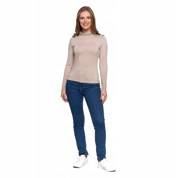 Women's Smooth Viscose Blouse with Long Sleeves, Elegant Turtleneck, MORAJ XXL Beige