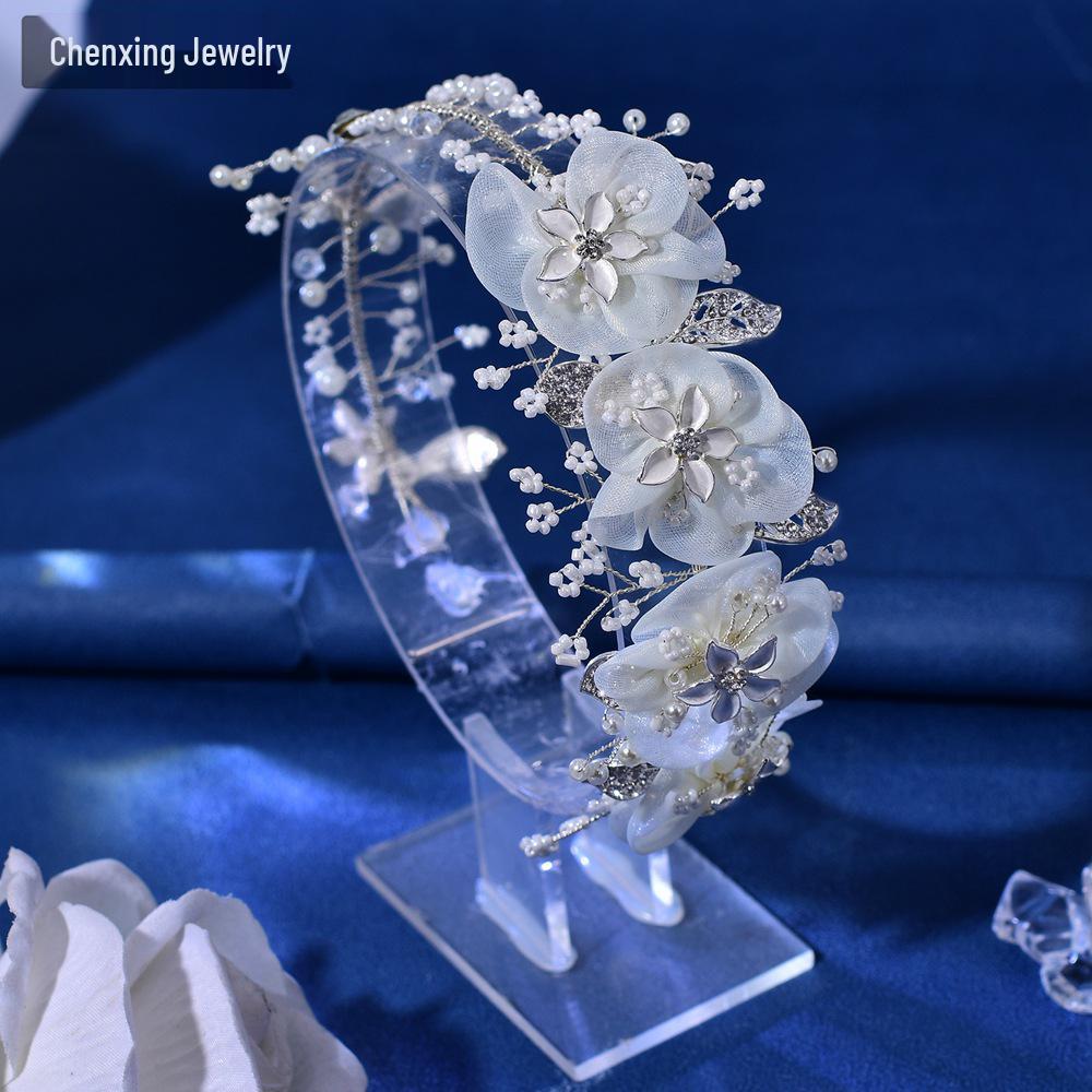 Chenxing Minimalist Bridal Pearl & Alloy Flower Headband CP274