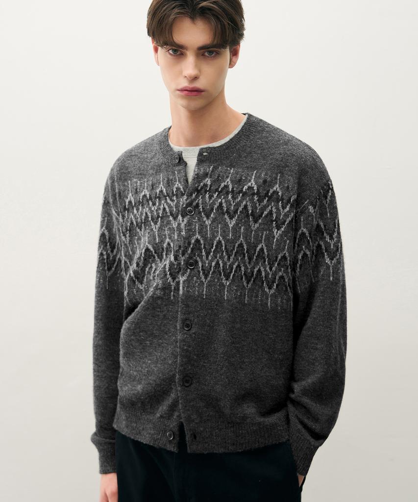 Draw Fit Wool Hairy Nordic Round Cardigan [M.Charcoal]