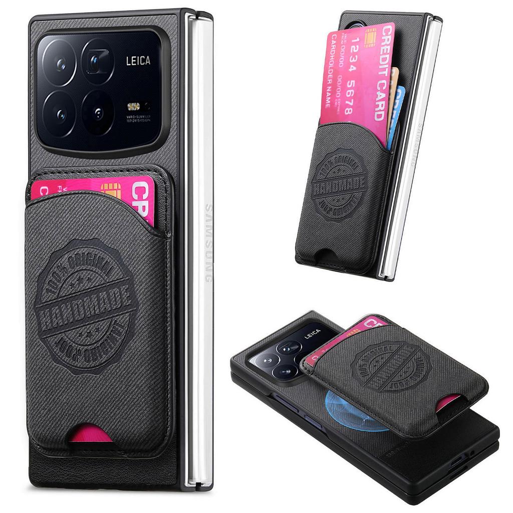 For Xiaomi Mix Fold 4 5G Case Compatible with MagSafe Denim Texture Leather Back Cover with Card Bag