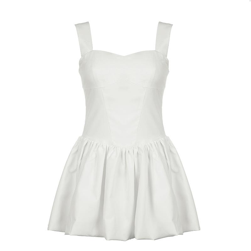 Pure Desire Style Bow Tied Flower Bud Short Skirt White Sexy Hot Girl Waistless Satin Suspender Dress for Women