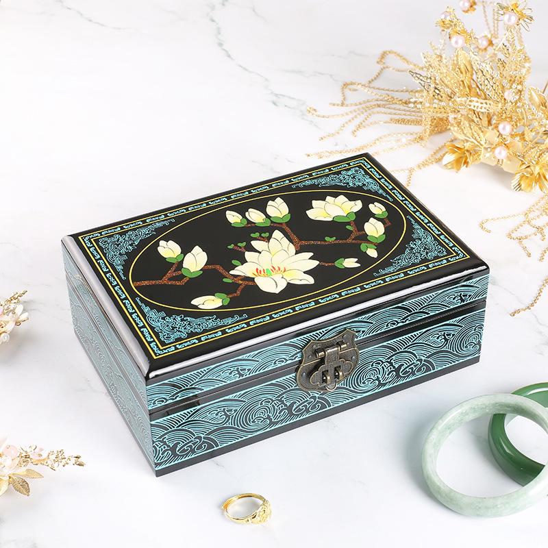 Shanxi Pingyao Lacquered Jewelry and Makeup Box - Solid Wood Ancient-Style Storage for Dressing Table